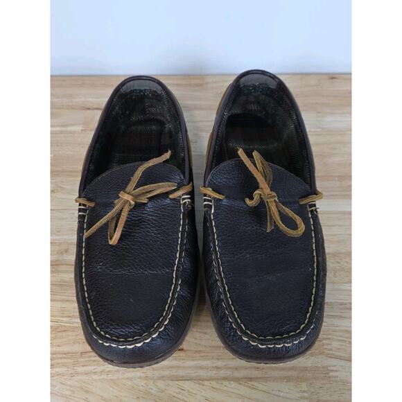 L.L. Bean Slippers Moccasins Brown Leather Shearling Lining Men’s Size 11 Medium main image 4